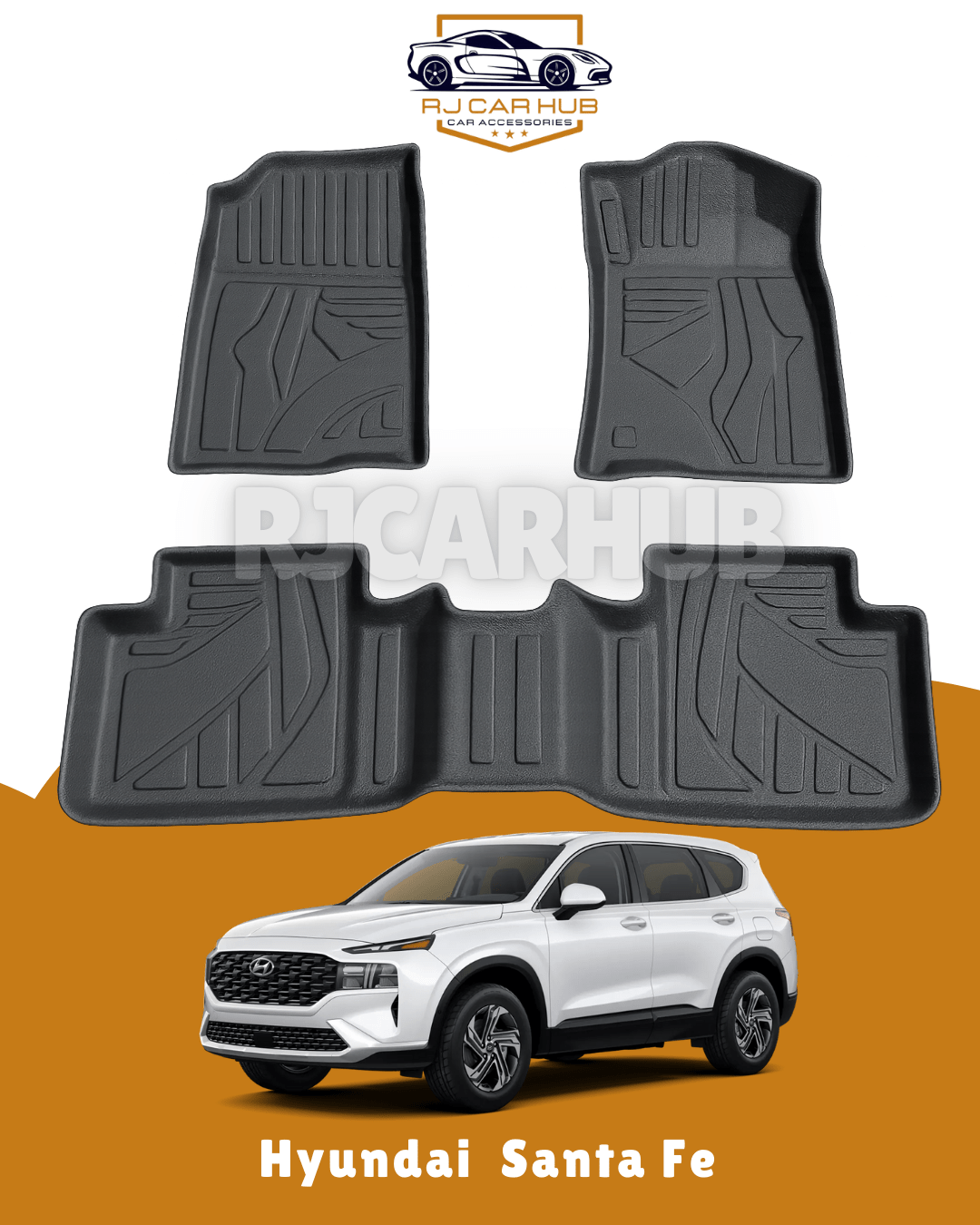 Hyundai Santa Fe TPE Floor Mats Black 4 ( PCS ) - Premium Car Accessories by RJCARHUB Pakistan