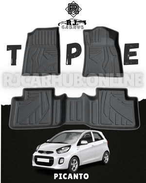 KIA Picanto TPE Floor Mat Black 3 Pcs - Model 2020 - 2024 - Premium Car Accessories by RJCARHUB Pakistan