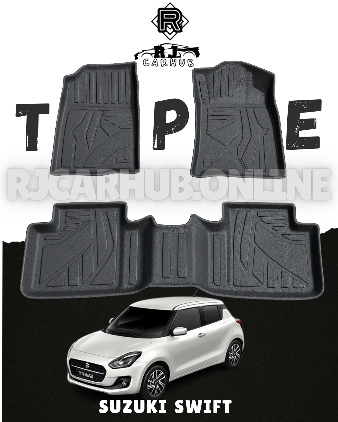 Suzuki Swift TPE Floor Mat Black 3 Pcs - Model 2022 - 2024 - Premium Car Accessories by RJCARHUB Pakistan