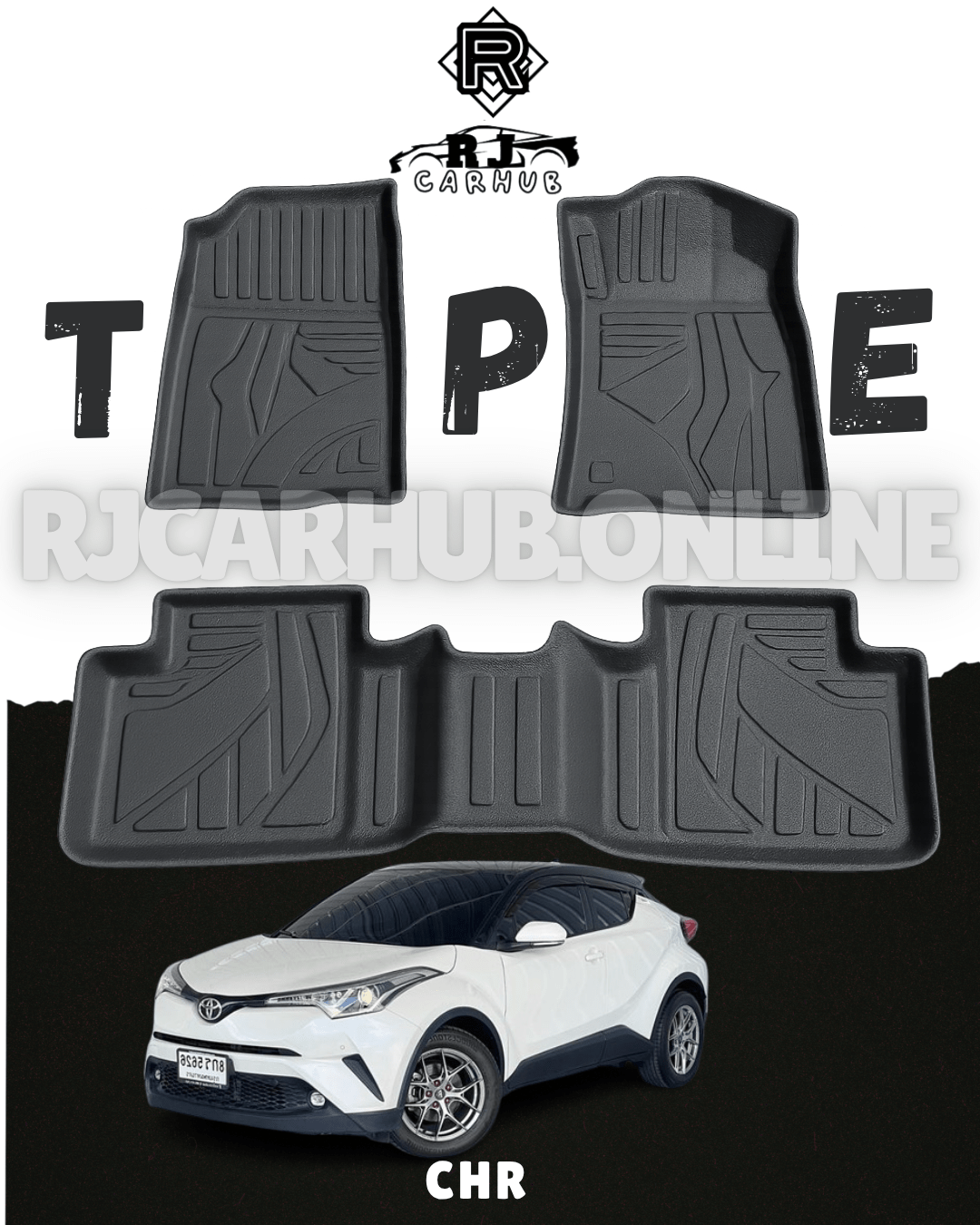 Toyota CHR 2018 - 2025 TPE Floor Mats 3 pcs Black - Premium Car Accessories by RJCARHUB Pakistan