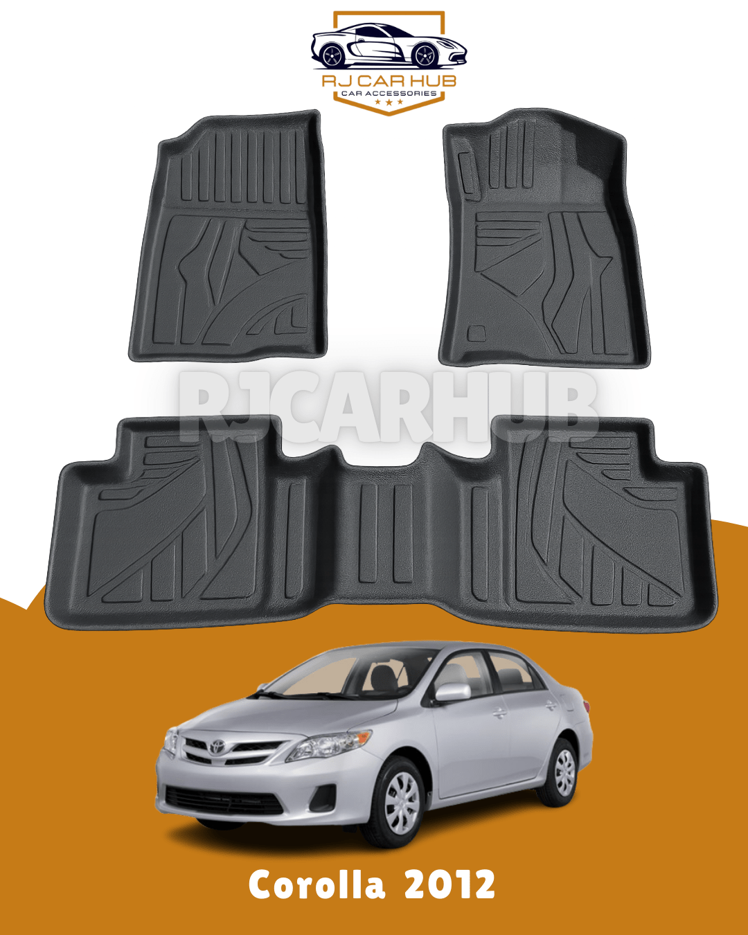 Toyota Corolla 2012 TPE Floor Mats Black 3 PCS - Premium Car Accessories by RJCARHUB Pakistan