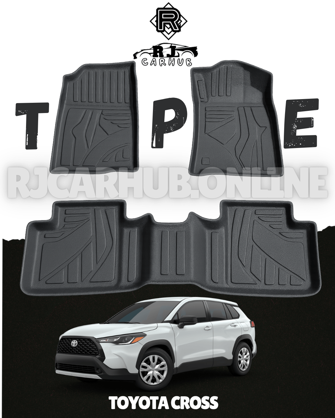 Toyota Corolla Cross TPE Floor Mats 3 pcs Black - Premium Car Accessories by RJCARHUB Pakistan