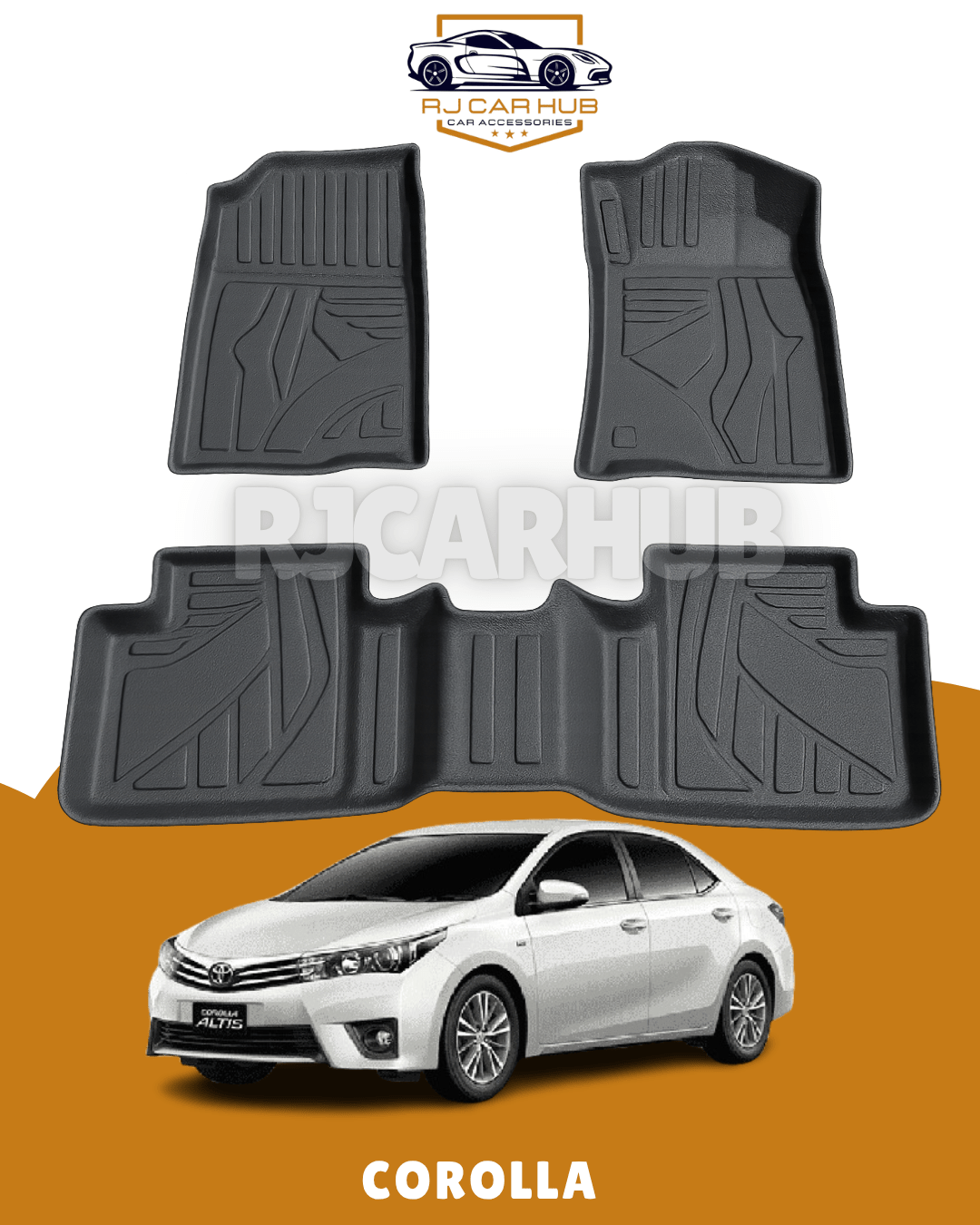 Toyota Corolla TPE Floor Mats 3 PCS (Black) Model 2014 - 2025 - Premium Car Accessories by RJCARHUB Pakistan