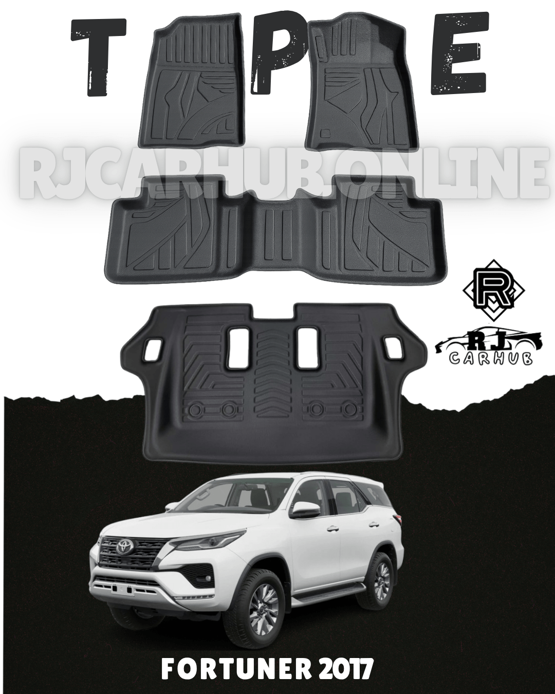 Toyota Fortuner TPE Floor Mats 4pcs (Black) Model 2017 - 2024 - Premium Car Accessories by RJCARHUB Pakistan