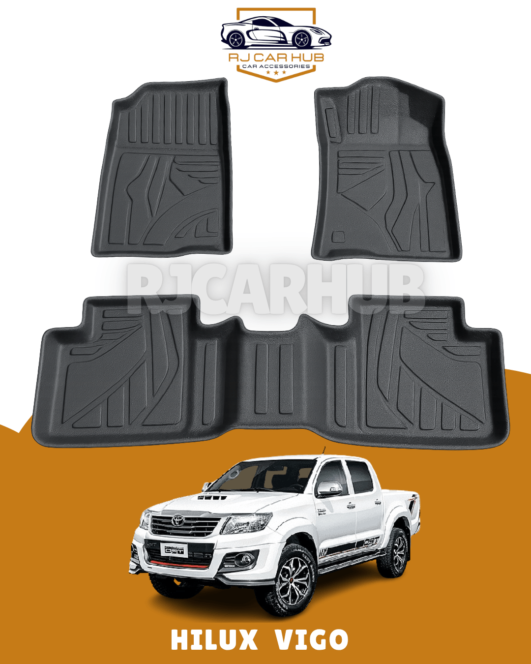 Toyota Hilux Vigo 2015 - 2020 TPE Mats ( 3 PCS ) - Premium Car Accessories by RJCARHUB Pakistan