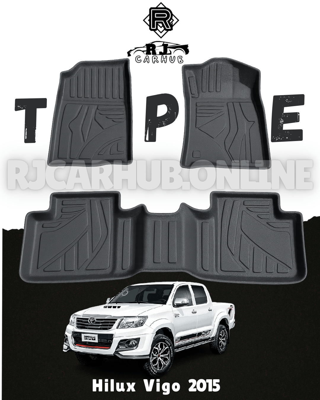 Toyota Hilux Vigo 2015 - 2020 TPE Mats ( 3 PCS ) - Premium Car Accessories by RJCARHUB Pakistan