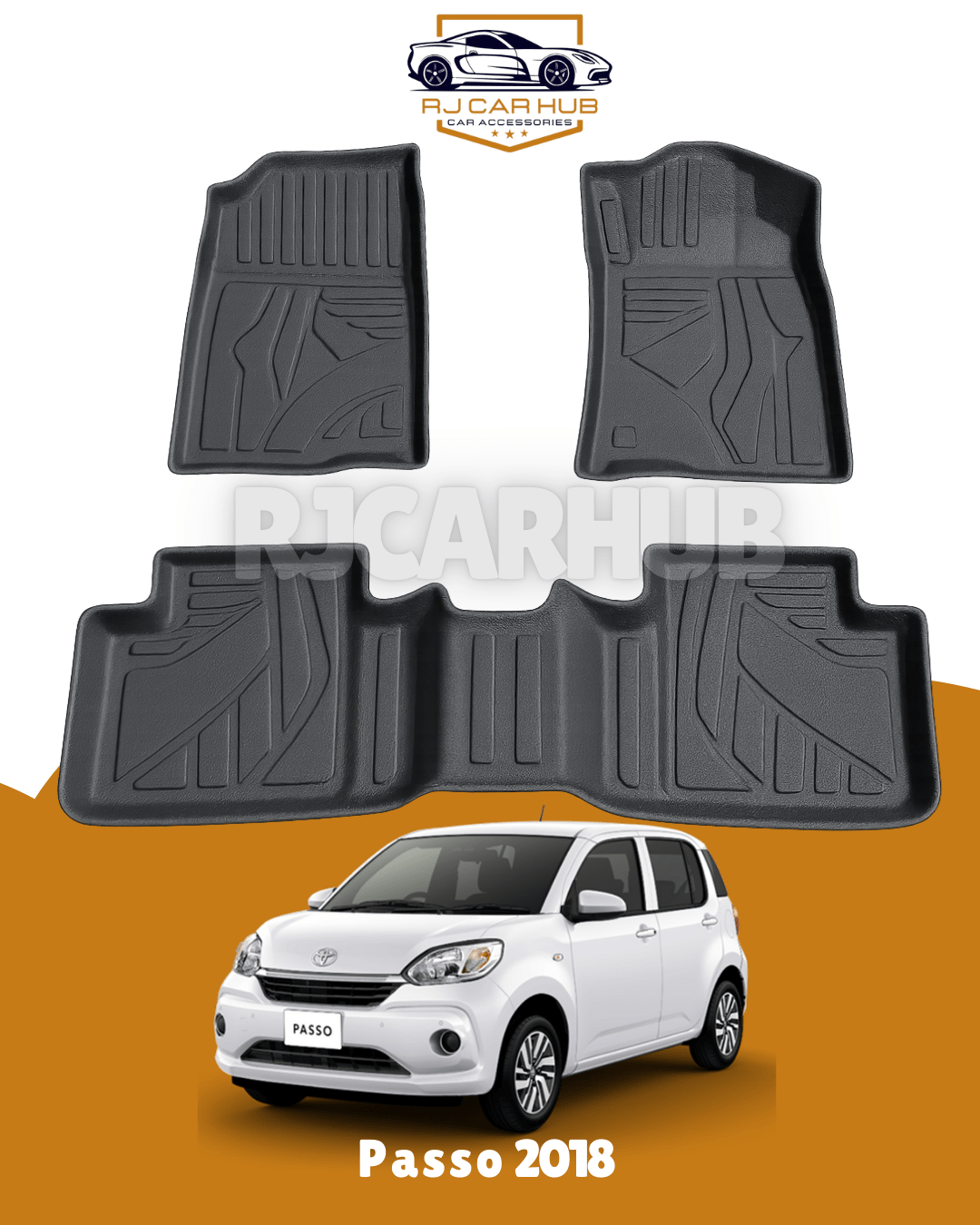Toyota Passo (2018 - 2023 ) TPE Floor Mats 3 PCS Black - Premium Car Accessories by RJCARHUB Pakistan