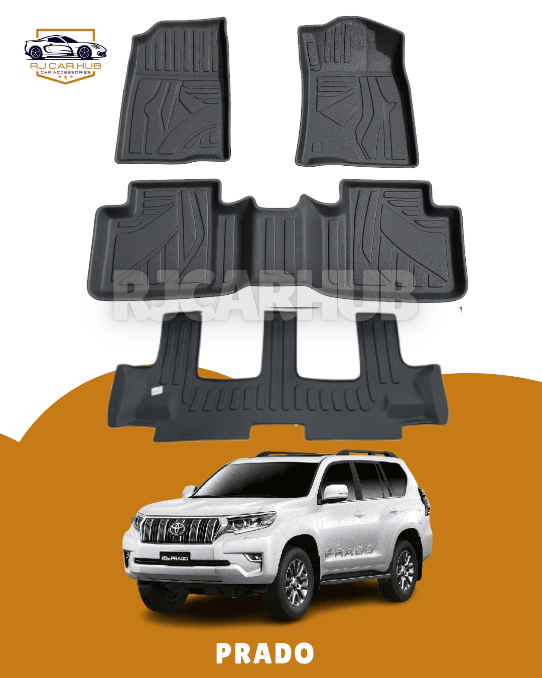 Toyota Prado FJ150 TPE Floor Mats 4pc (Black) Model 2009 - 2021 - Premium Car Accessories by RJCARHUB Pakistan