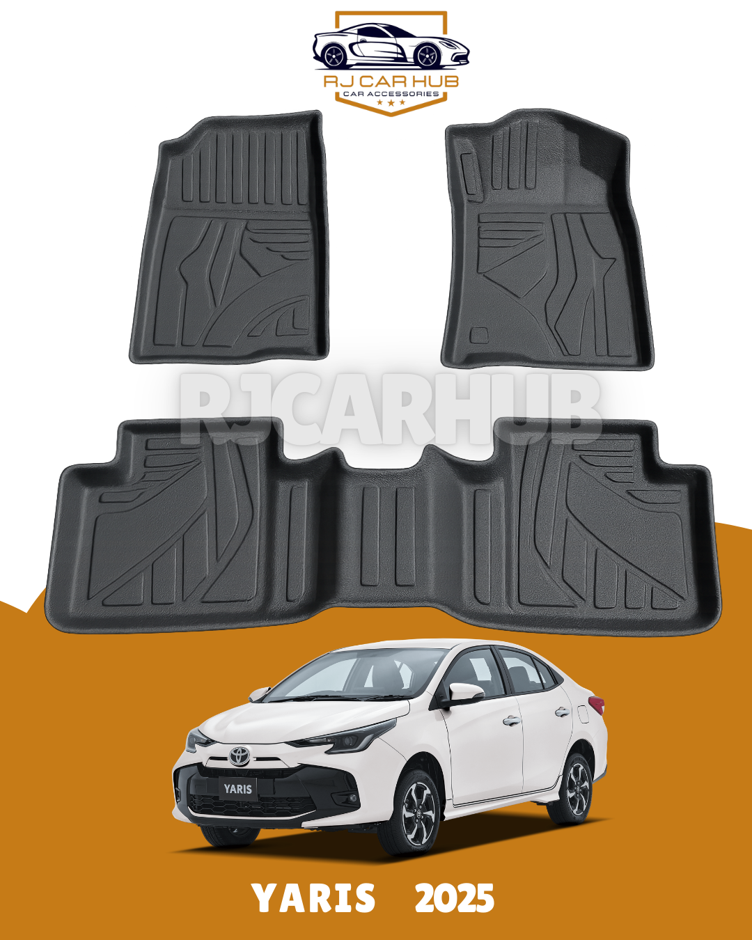 Yaris 2025 Pakistani TPE Floor Mats 3 pcs Black