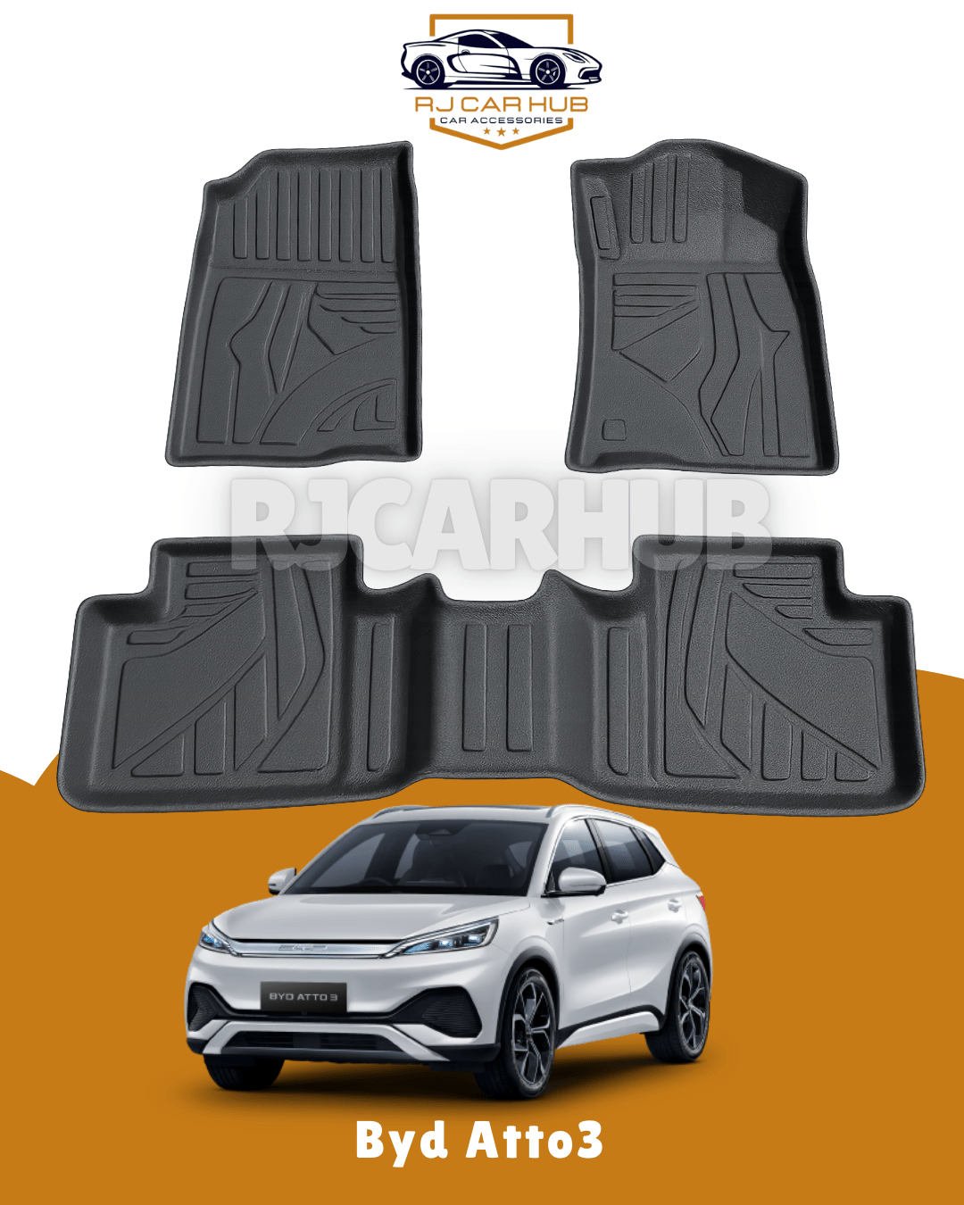 BYD Atto 3 TPE Floor Mats Black 3 PCS - Premium Car Accessories by RJCARHUB Pakistan