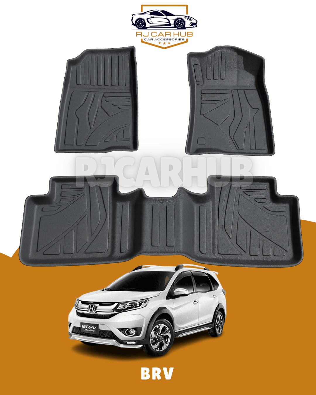 Honda BRV TPE Floor Mats Black 3 PCS - Premium Car Accessories by RJCARHUB Pakistan