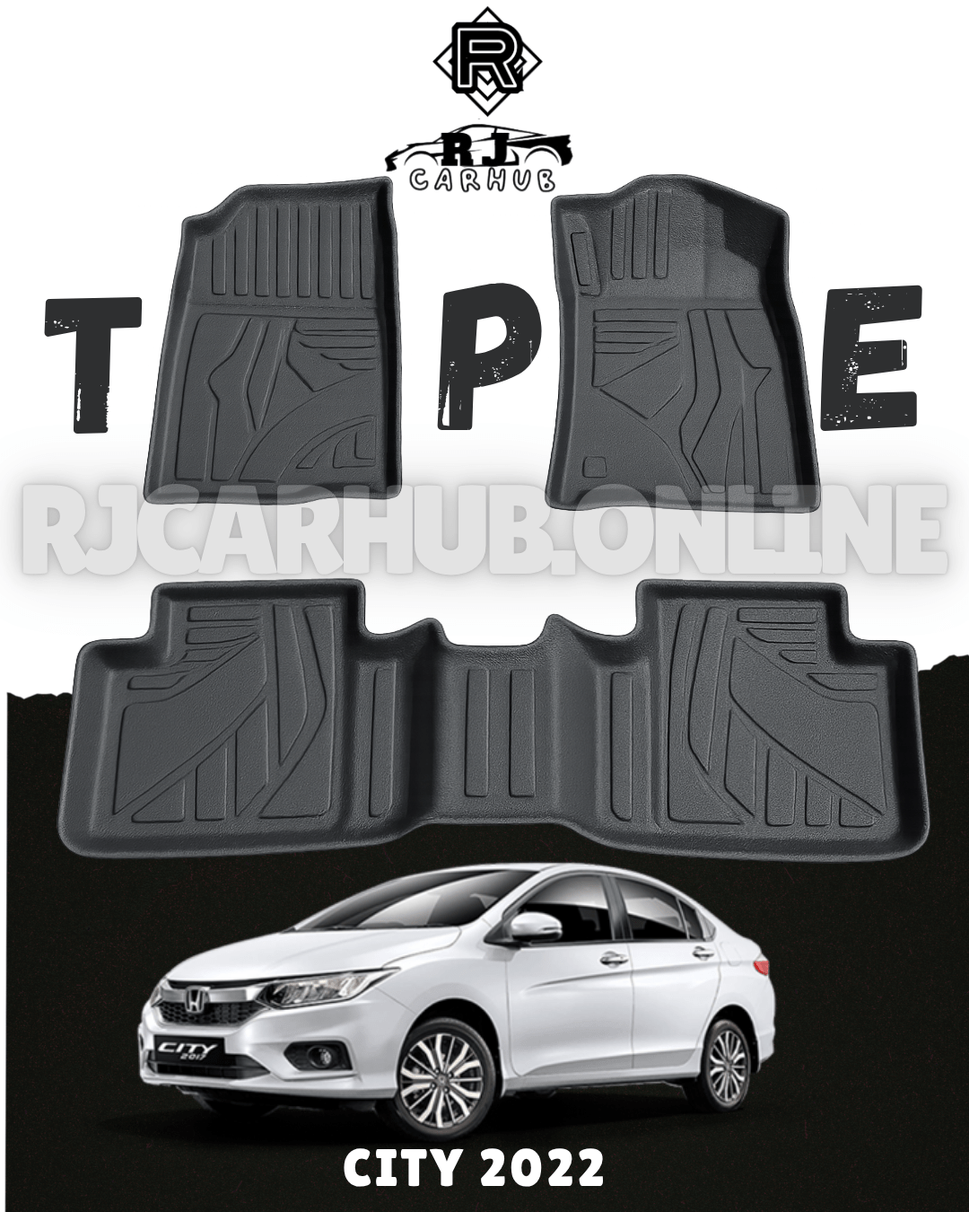 Honda City New TPE Floor Mats (Black) Model: 2022 - 2024 - Premium Car Accessories by RJCARHUB Pakistan