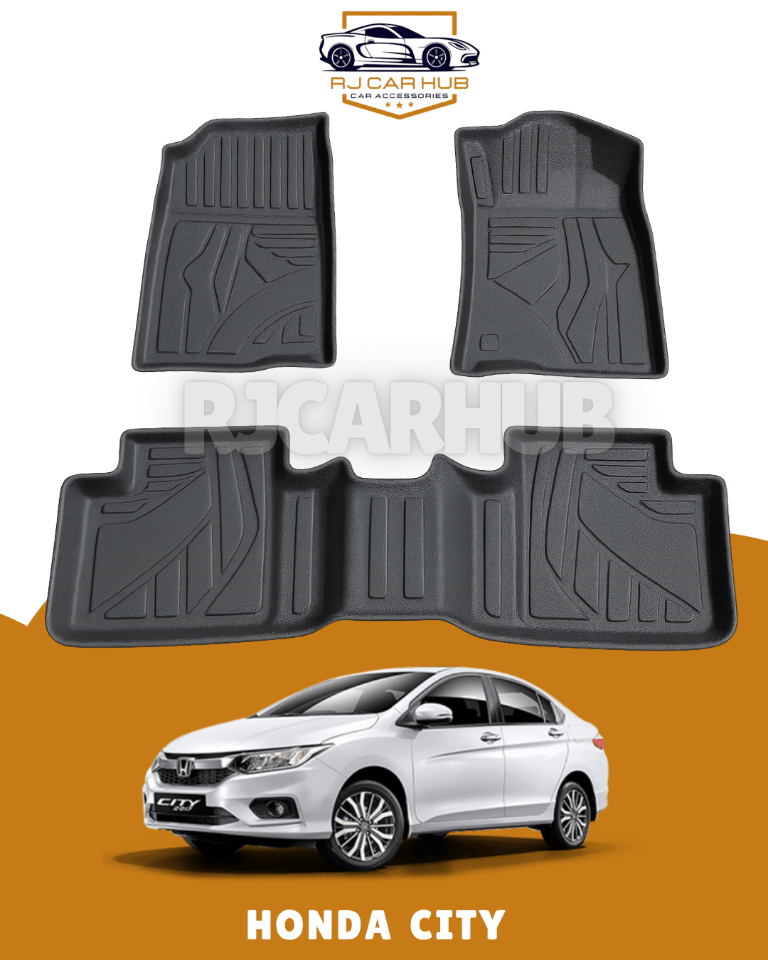 Honda City New TPE Floor Mats (Black) Model: 2022 - 2024 - Premium Car Accessories by RJCARHUB Pakistan
