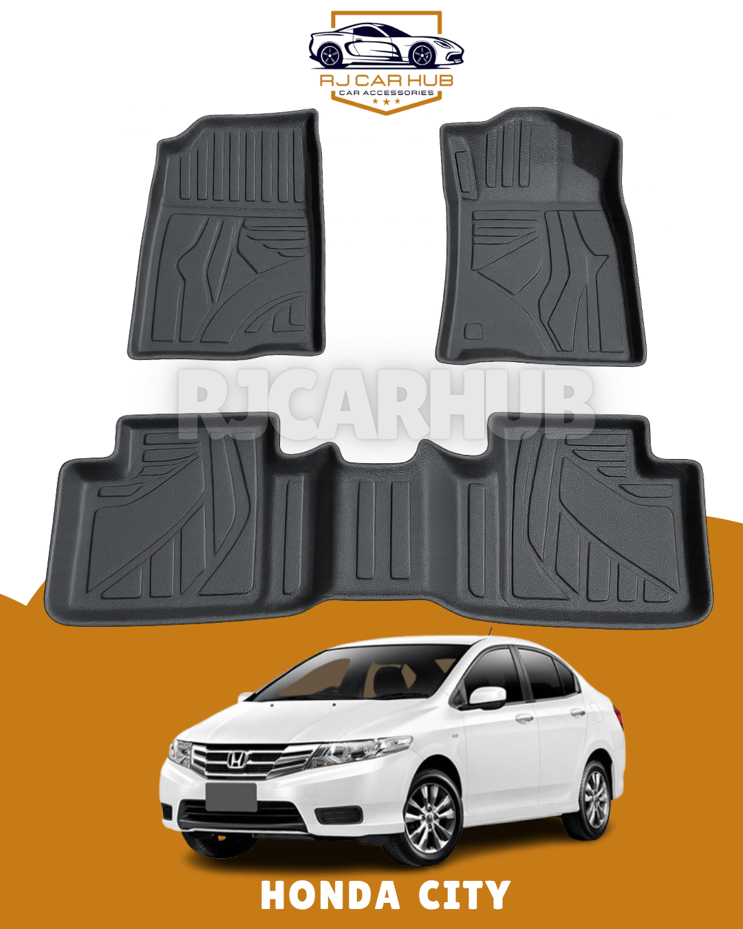 Honda City TPE Floor Mat Black 3 Pcs - Model 2009 - 2021 - Premium Car Accessories by RJCARHUB Pakistan