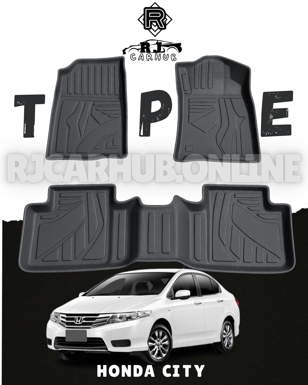 Honda City TPE Floor Mat Black 3 Pcs - Model 2009 - 2021 - Premium Car Accessories by RJCARHUB Pakistan