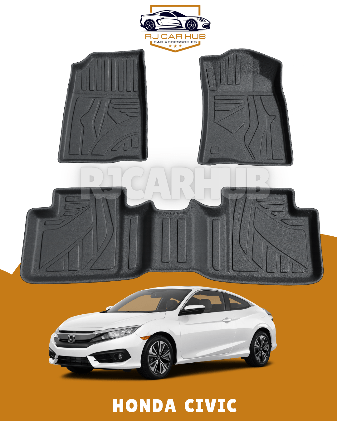 Honda Civic TPE Floor Mat Black 3 Pcs - Model 2016 - 2018 - Premium Car Accessories by RJCARHUB Pakistan