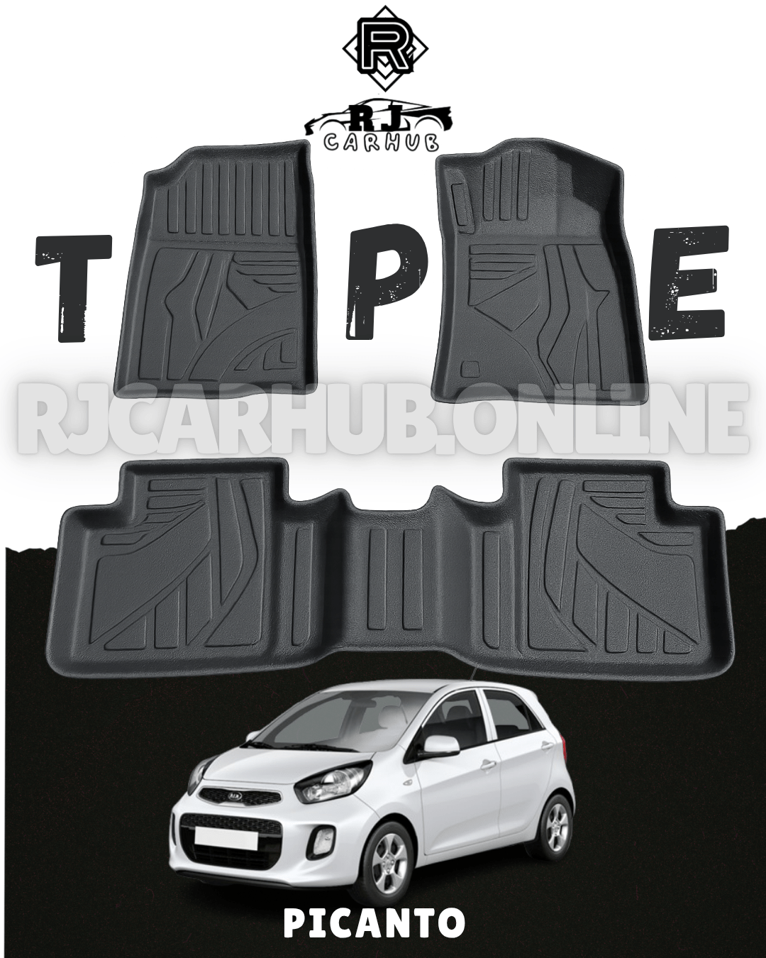 KIA Picanto TPE Floor Mat Black 3 Pcs - Model 2020 - 2024 - Premium Car Accessories by RJCARHUB Pakistan