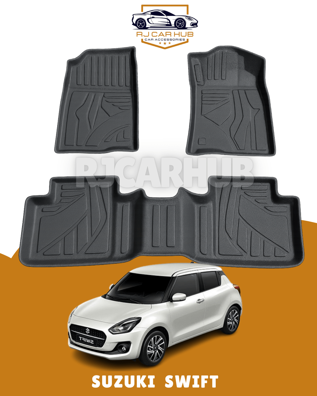 Suzuki Swift TPE Floor Mat Black 3 Pcs - Model 2022 - 2024 - Premium Car Accessories by RJCARHUB Pakistan