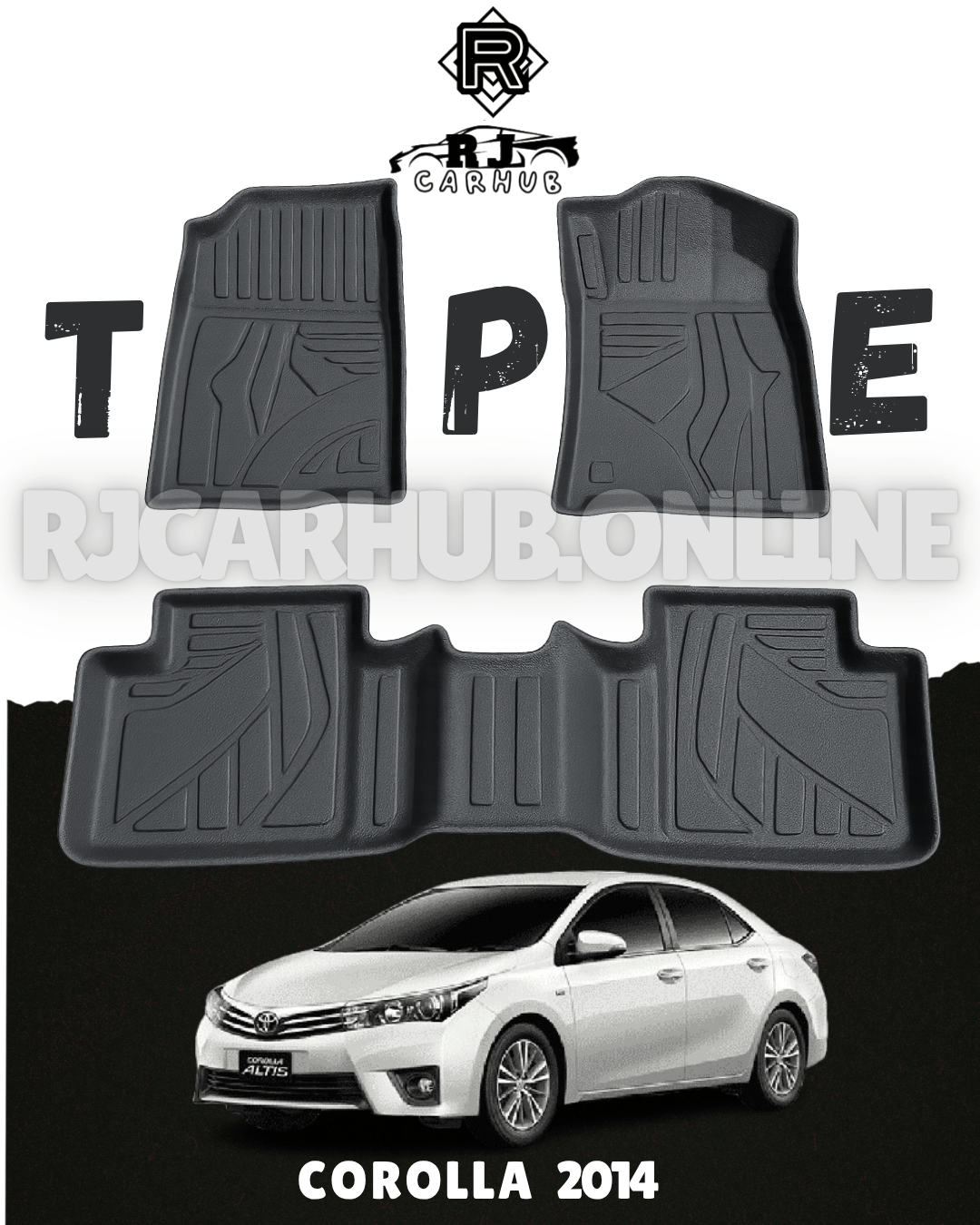 Toyota Corolla TPE Floor Mats 3 PCS (Black) Model 2014 - 2018 - Premium Car Accessories by RJCARHUB Pakistan