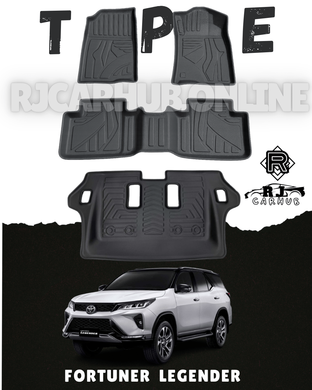 Toyota Fortuner LEGENDER TPE Mats ( 4 PCS ) Black 2023 - Premium Car Accessories by RJCARHUB Pakistan