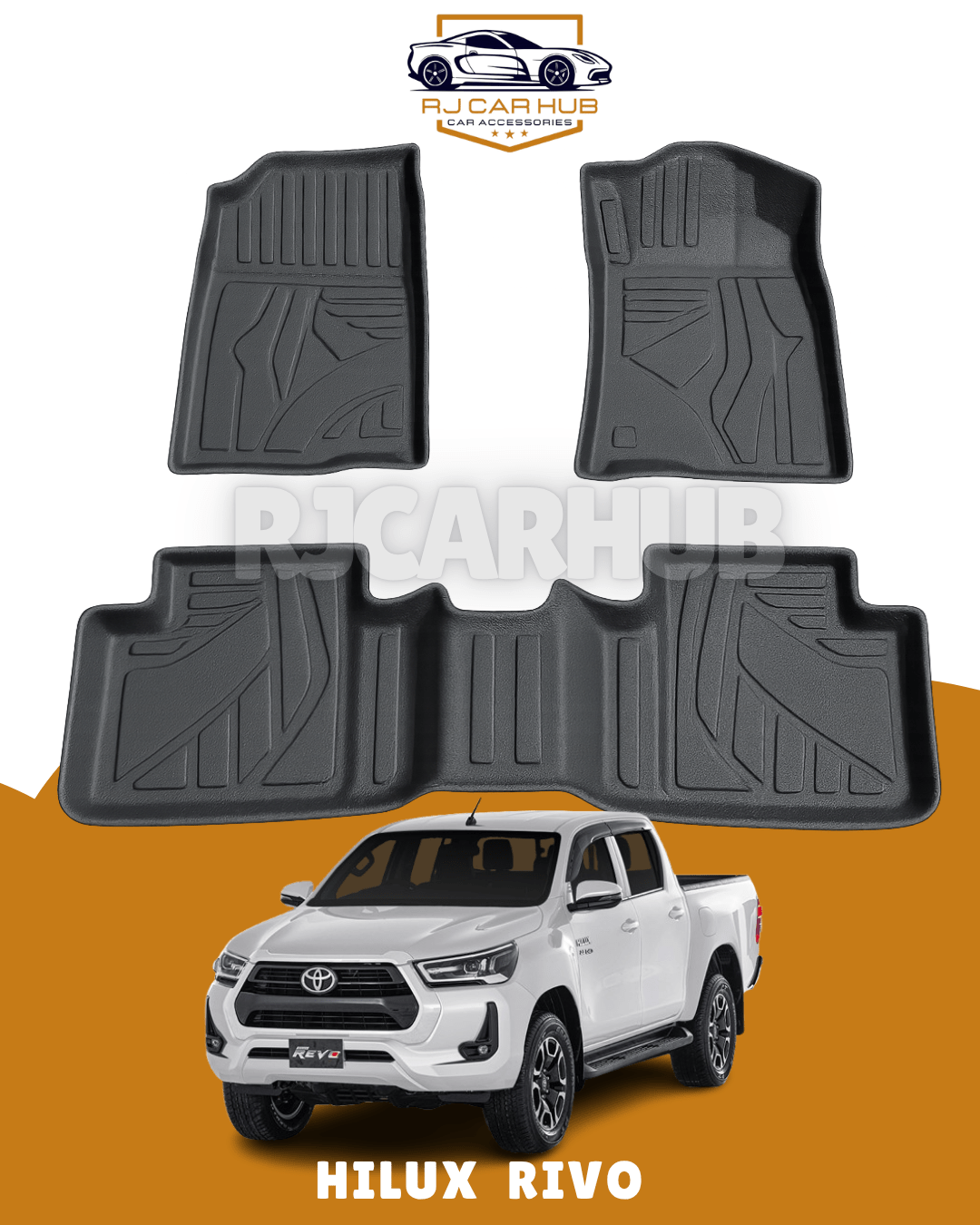 Toyota Hilux Revo TPE Floor Mats 3PCS Model: 2021 2025 - Premium Car Accessories by RJCARHUB Pakistan