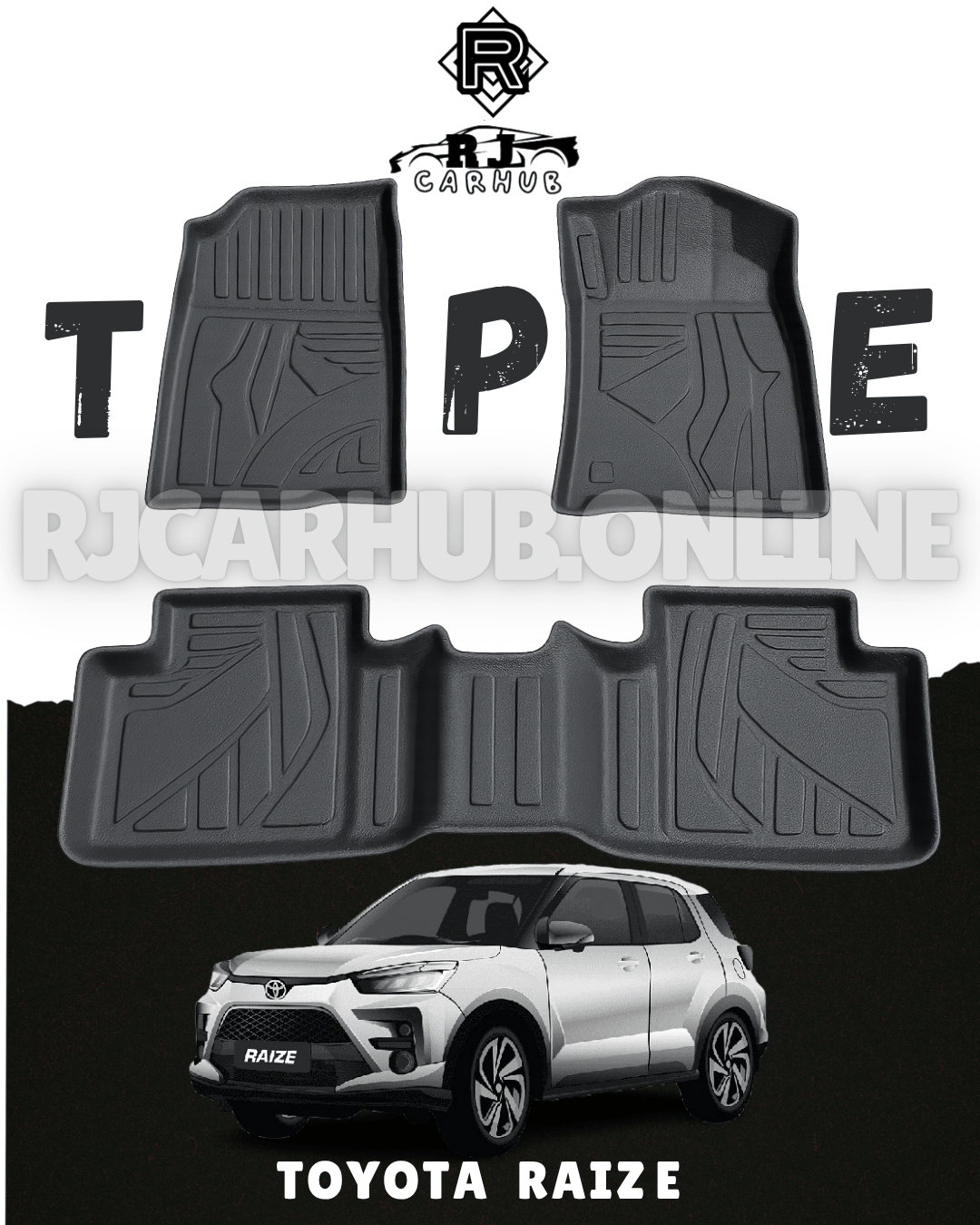 Toyota Raize Rubber Floor Mats (Black) Model: 2022 - 2024 - Premium Car Accessories by RJCARHUB Pakistan