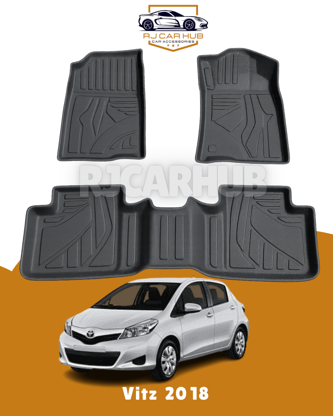 Toyota Vitz ( 2017 - 2020 ) TPE Floor Mats Black 3 PCS - Premium Car Accessories by RJCARHUB Pakistan